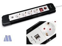 equip Schuko-Steckdosenleiste 4-fach mit Schalter und USB